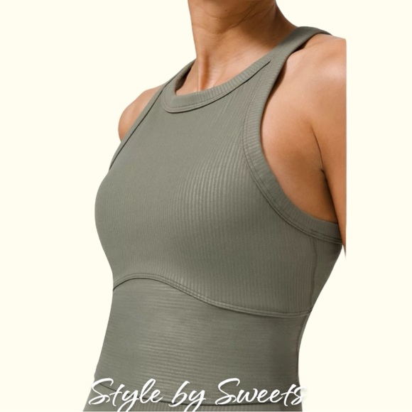 Lululemon Blissful Bend Tank Top Distressed Stripe Emboss Army Green Grey Sage - Picture 3 of 7
